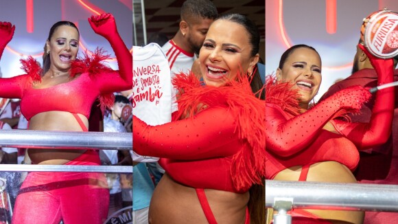 Viviane Araujo samba muito e deixa barriga de grávida em evidência em look vermelho em ensaio do Salgueiro. Fotos!
