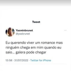 Yasmin Brunet afirmou que quer viver um romance