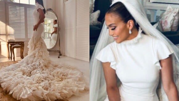 Vestido de noiva de Jennifer Lopez teve mais de 1000 lenços cortados à mão. Veja as fotos inéditas!