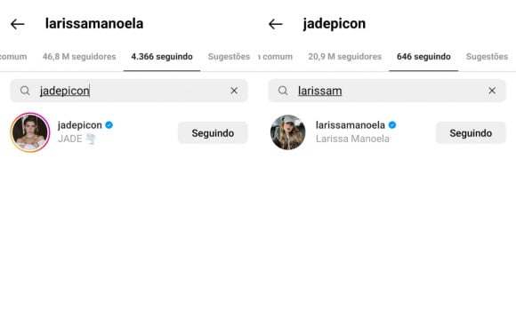 Jade Picon e Larissa Manoela, então, passaram a se seguir no Instagram