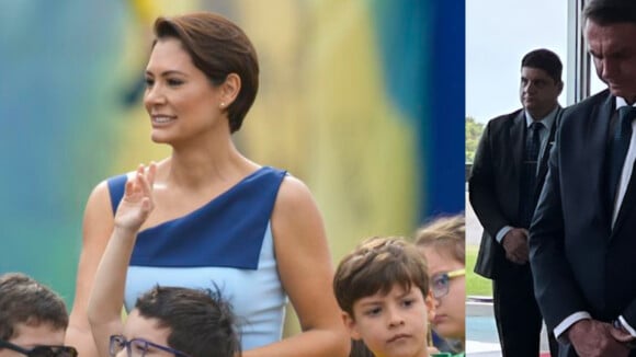 Michelle Bolsonaro usa vestido midi azul de estilista catarinense em desfile de 7 de setembro. Detalhes!