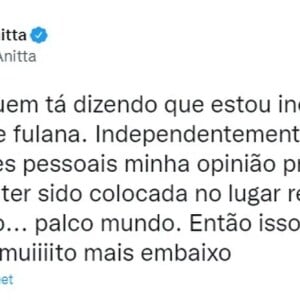 Anitta explicou que suas publicações não foram indireta para Ludmilla