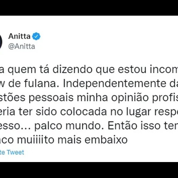 Anitta explicou que suas publicações não foram indireta para Ludmilla