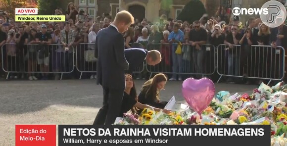 Meghan Markle esteve com Harry, William e Kate Middleton no Castelo de Windsor para visitar homenagens à Rainha Elizabeth II