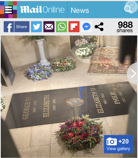 Foto do túmulo de Rainha Elizabeth II vazou na web. Imagem foi divulgada pelo Daily Mail 