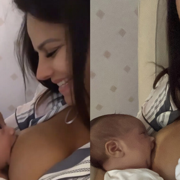  Viviane Araújo se encanta com o filho durante a amamentação: 'Coisa mais linda'
 