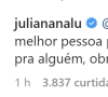Juliana Nalú reage a comentário de João Guilherme