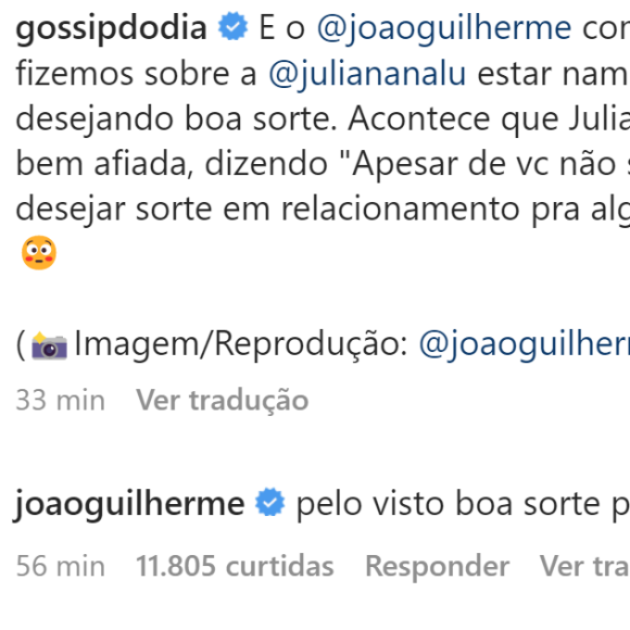 João Guilherme rebate Juliana Nalu