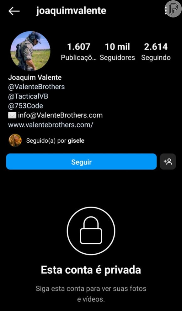 Joaquim Valente tem o perfil fechado no Instagram