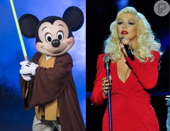 Christina Aguilera briga com Mickey durante comemoração de aniversário na Disney