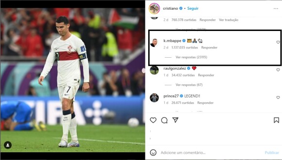 Mbappé foi um dos atletas que elogiou Cristiano Ronaldo no comentário da publicação