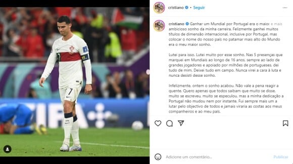 Cristiano Ronaldo falou sobre sua trajetória na Copa do Mundo 2022 no texto