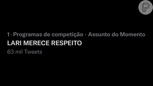 O nome de Larissa foi parar no topo dos assuntos mais comentados do Twitter