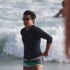 Thammy Miranda foi à praia da Barra da Tijuca, Zona Oeste do Rio de Janeiro, após cirurgia para retirada dos seios