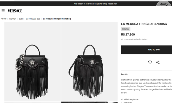 Bolsa de Bruna Marquezine custa R$ 27.300 no site oficial da Versace