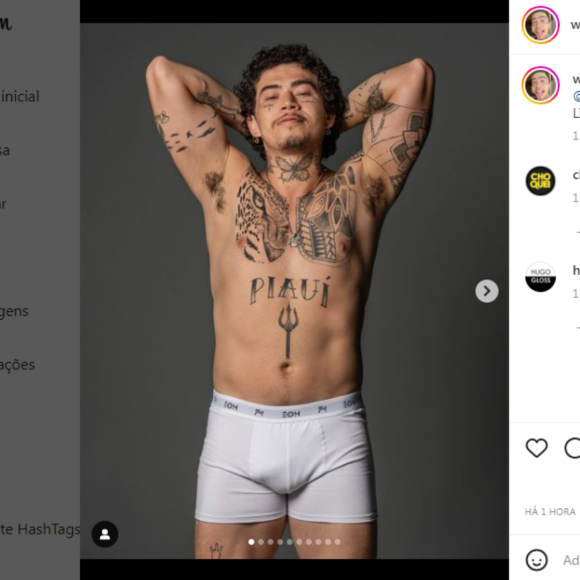 Só de cueca, Whindersson Nunes fez ensaio para divulgar a ÉOH, uma marca de roupas da qual ele é sócio