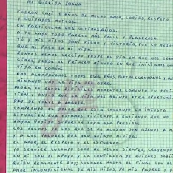 Carta de Daniel Alves para Joana Sanz pode ser lida na íntegra na reportagem principal. Clique em 'Voltar à matéria' no topo da página