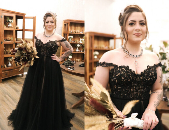 O vestido preto é uma tendência em alta na moda noiva: esse modelo foi feito pela estilista Juliana Santos