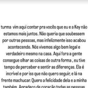 Gustavo foi o primeiro se pronunciar a respeito do término com Key Alves após notícia vir à tona