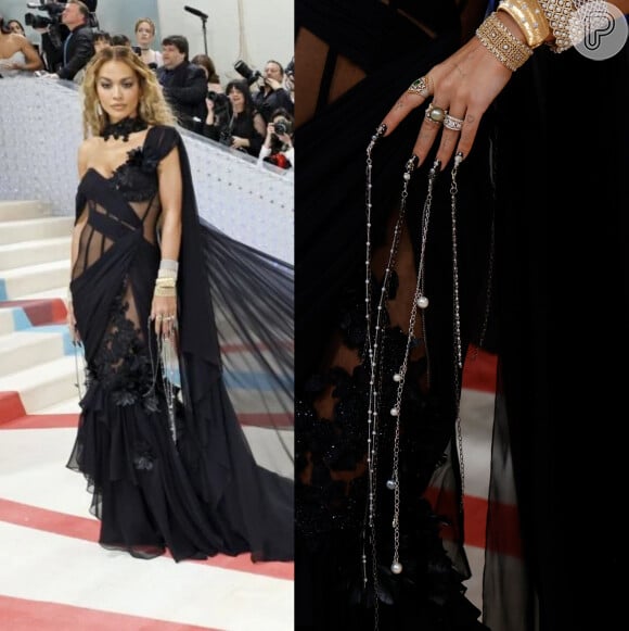 Rita Ora usou correntes longas na nail art escolhida para o MET Gala