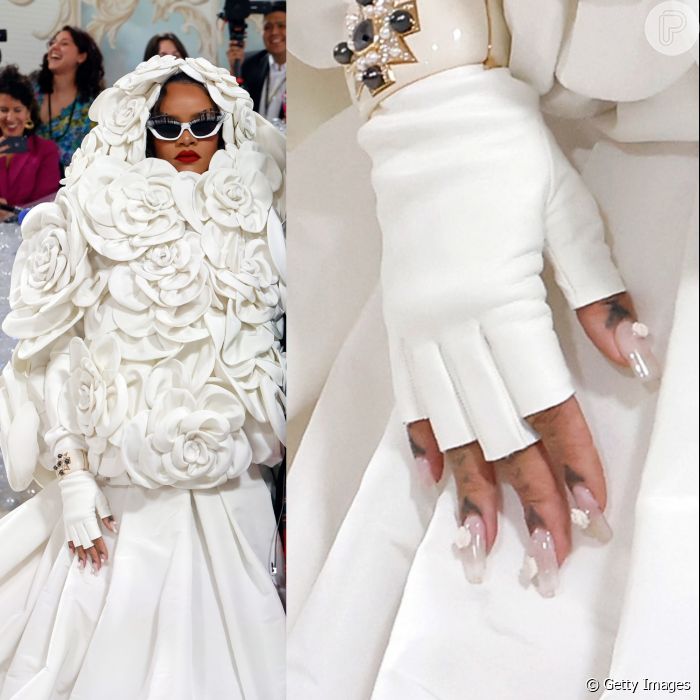 A nail art de Rihanna no MET Gala 2023 tinha aplica&ccedil;&otilde;es florais - Purepeople