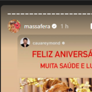 Grazi Massafera repostou a homenagem de Cauã Reymond, sem adicionar nenhuma nova declaração