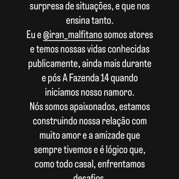 Bárbara Borges deu a entender que ela e Iran Malfitano passaram por uma crise