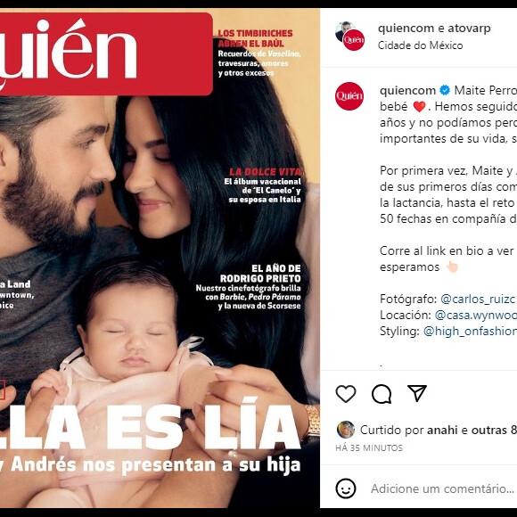 Maite Perroni e Andrés Tovar estamparam a capa da revista mexicana Quién revelando o rostinho de Lía, filha do casal.