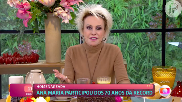 Ana Maria Braga na Globo agradece a liberação da direção para que ela fosse até a Record TV.