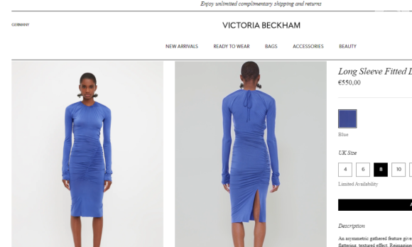 Vestido semelhante ao de Bruna Marquezine está disponível para venda no site de Victoria Beckham por 500 euros, ou R$ 2887 na atual cotação
