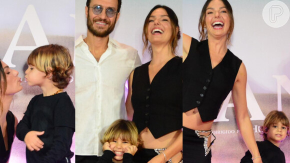 Filho de Isis Valverde, Rael, de 4 anos, divertiu a mãe com caras e bocas em pré-estreia do filme 'Ângela' no Rio de Janeiro em 15 de agosto de 2023