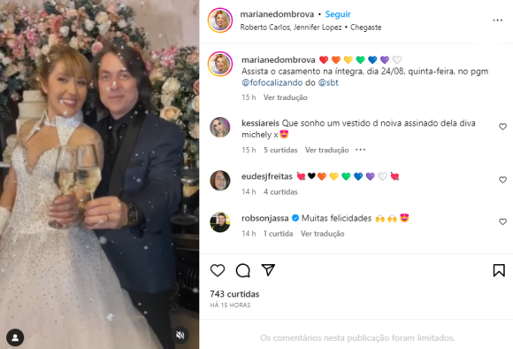 Casamento de Mariane Dombrova com Eudes Freitas ganhou uma matéria especial no 'Fofocalizando'