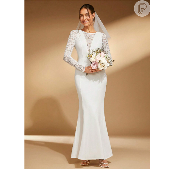 Vestido de casamento de sereia pode unir o simples e o tom romântico com sua renda transparente