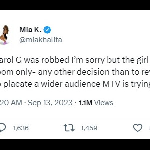 Mia Khalifa disse que foi um roubo Karol G não ter ganhado categoria vencida por Anitta