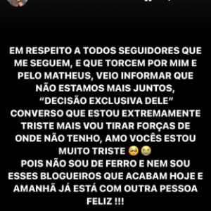 Rico Melquiades publica o anúncio do fim do seu noivado com Matheus Freire no Instagram