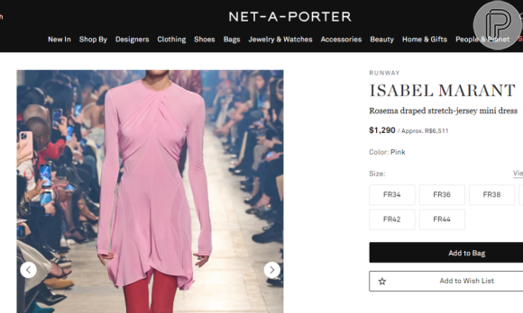 Look de Bruna Marquezine está disponível no site NET-A-PORTER por 1290 dólares, o equivalente a R$ 6511 na atual cotação