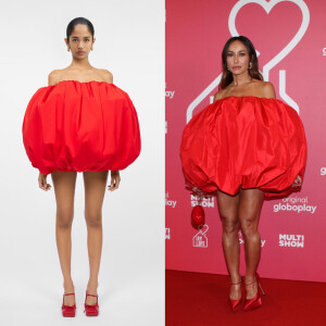 O vestido míni vermelho usado por Sabrina Sato é 100% de seda