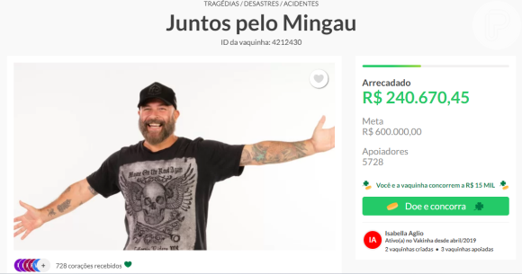 Juntos pelo Mingau é o nome da vaquinha que foi criada pela família para pagar o tratamento do músico