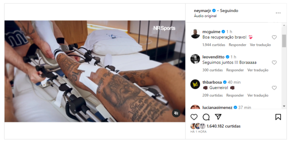 Neymar mostrou como está sendo a sua recuperação após uma lesão grave no joelho esquerdo