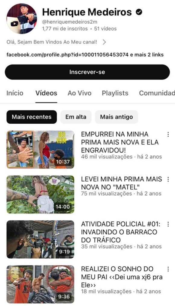 Com quase 2 milhões de inscritos no YouTube, Henrique Medeiros ganhou popularidade na plataforma com vídeos de 'trollagem'