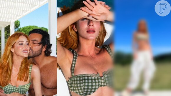 Marina Ruy Barbosa surge de biquíni verde em álbum de fotos de réveillon com noivo e web reage: 'A cintura da gata'