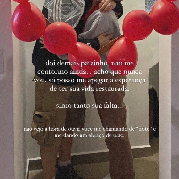 Filha de Mingau: 'Doi demais, paizinho, não me conformo ainda... Acho que nunca vou. Só posso me apegar à esperança de ver sua vida restaurada. Sinto tanto sua falta'