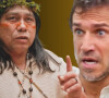 Em 'Terra e Paixão', Jurecê (Daniel Munduruku) tem visão das maldades de Irene (Gloria Pires) e alerta Vinícius (Paulo Rocha).