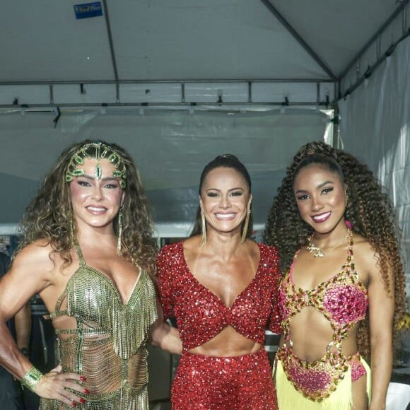 Carnaval 2024: Viviane Araujo se encontrou com Fabíola de Andrade e Mayara Lima em gravação da Globo. Elas são rainhas de bateria do Salgueiro, Mocidade e Paraíso do Tuiuti respectivamente