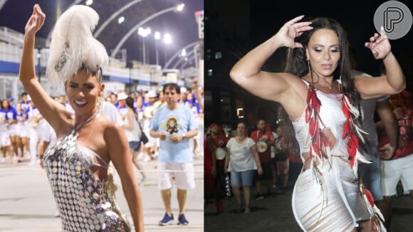 Carnaval 2024 do Rio e São Paulo: Viviane Araujo e Erika Schneider apostaram em penas para completarem os looks em ensaios do Salgueiro e Águia de Ouro