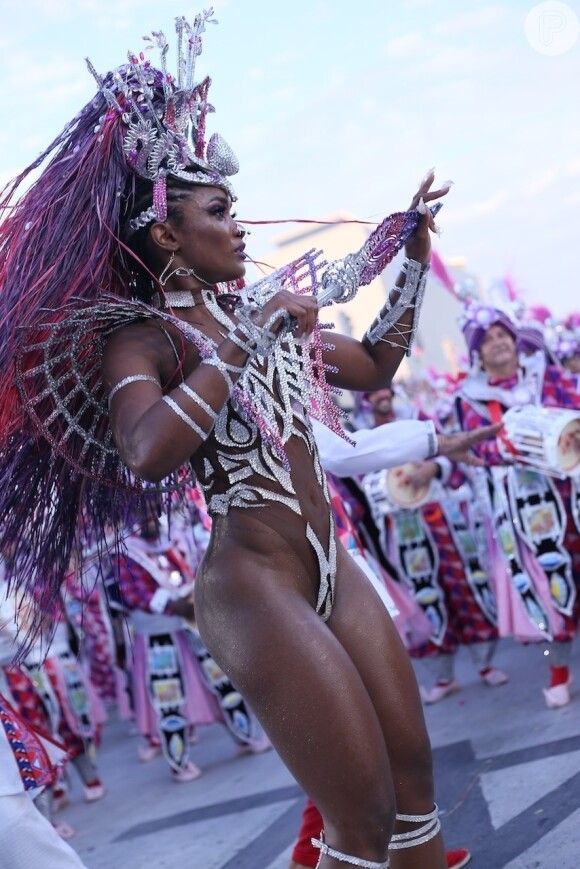 Rainha da Viradouro no carnaval 2024, Erika Januza colecionou elogios de famosas ao posar com uma cobra no corpo
