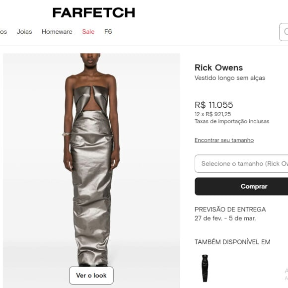 Vestido Rick Owens  usado por Ludmilla em premiação custa R$ 11 mil na Farfetch