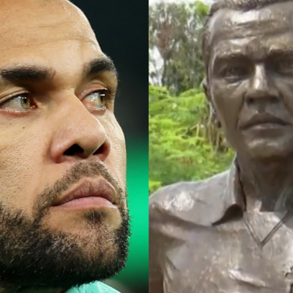 Estátua de Daniel Alves na BA é vandalizada e população pede remoção: 'Não tem motivo pra ter homenagem a estuprador'