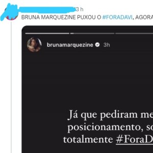 Bruna Marquezine foi alvo de uma montagem com uma falsa publicação, que pedia a eliminação de Davi no próximo Paredão