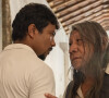 Na novela Renascer, Damião (Xamã) e Chico (Mac Suara) trocam confissões durante o casamento